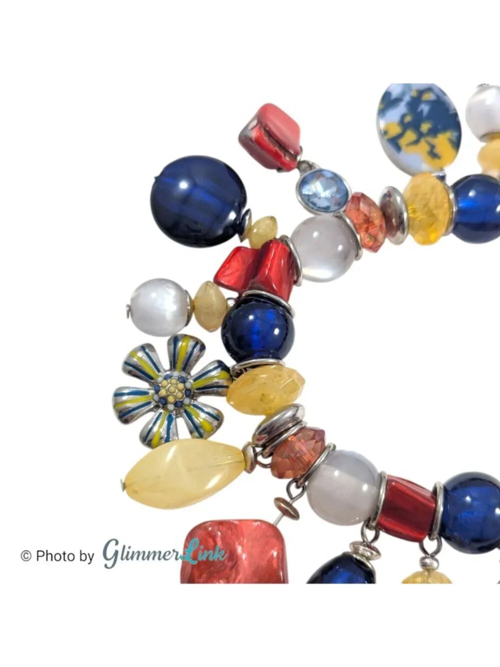 Multicolor Charm Bracelet Dangle Beads Enamel Flower Stretch Y2K Style